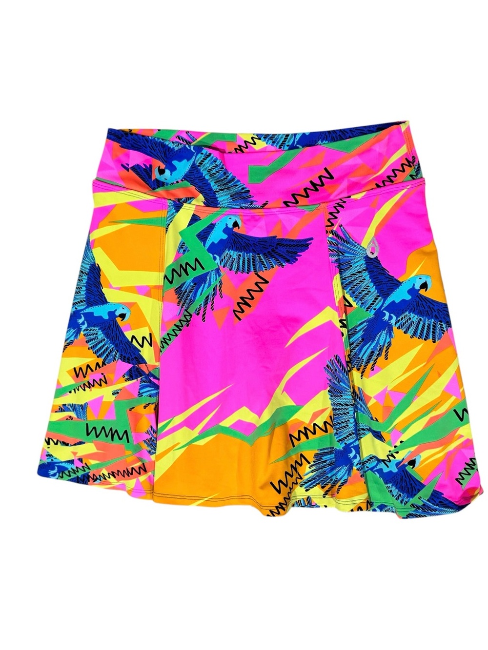 Dona Jo Multicolor Blue Macaw Bird Print Pull On Skort Skirt Pickleball Large